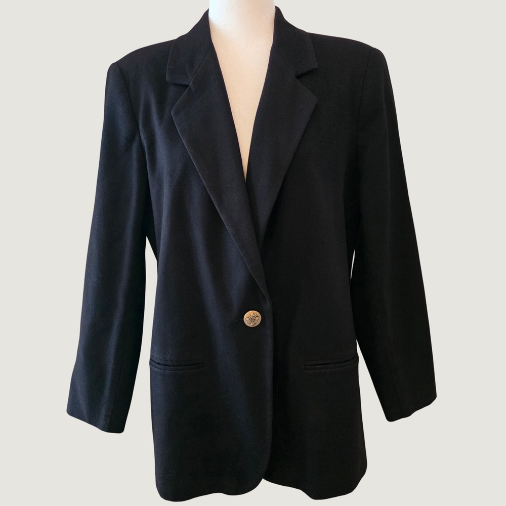 Vintage Sag Harbor Blazer Coat 100% Wool 90s Y2K Black Classic Petite Capsule